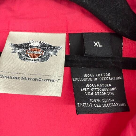 Harley Davidson Shirt Womens XL Red Pearl Snap Spell Out Studded Moto Biker Chic - Picture 7 of 9